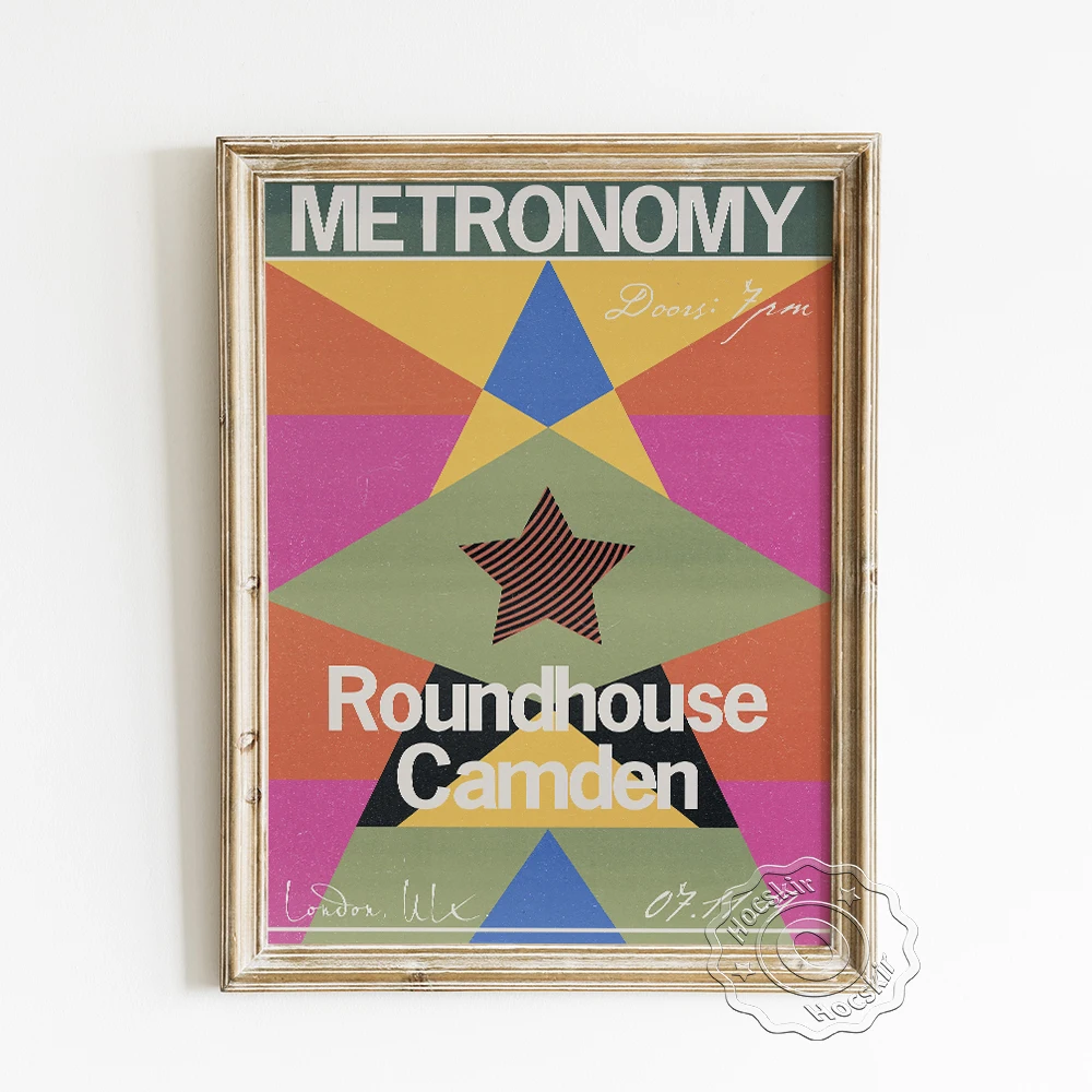 

British Electronic Music Band Metronomy Gig Poster, Roundhouse Camden Abstract Publicity Art Prints, Vintage Ballroom Home Decor