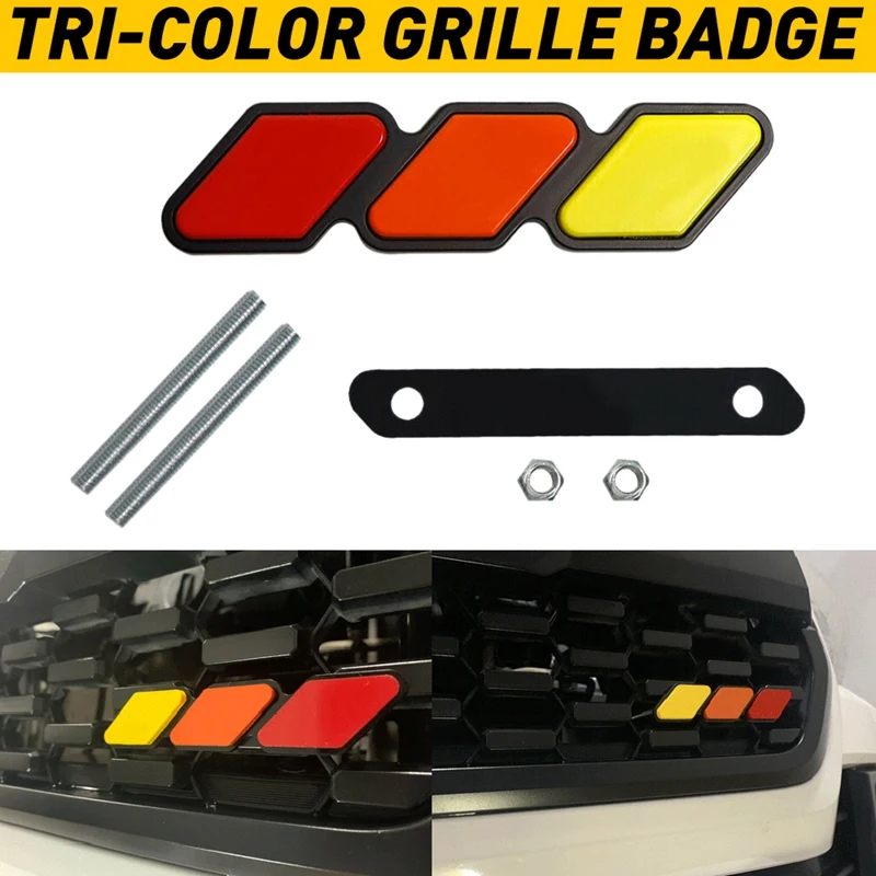 AU04 -1 Set Of Grill Badge Emblem Tri-Color, for Toyota- Tacoma 4 Runner Sequoia Rav4 Highlander, Yellow/Orange/RED