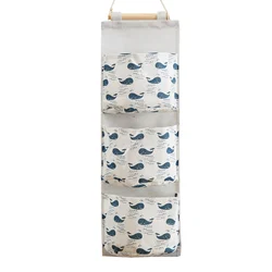 Wall Mounted Storage Bag with 3 Pockets Linen Fabric Waterproof Wall Door Closet Hanging Organizer for Bedroom Bathroom LBS