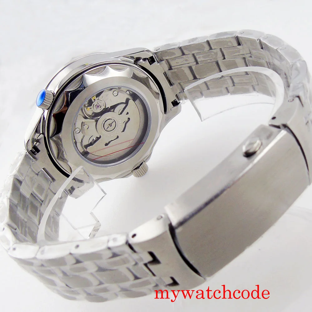 Bliger คุณภาพสูง24 Jewels NH35อัตโนมัติ41มม.นาฬิกาผู้ชายสีขาว Dial Sapphire คริสตัลสายข้อมือโลหะตัวบ่งชี้วันที่