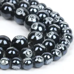 8/10/12mm Billiards Black 8 Word Ceramic Ball Bead Blue Round Porcelain Loose Beads For Jewelry Making Findings Charm Bracelet