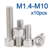 10 Uds tornillo de cabeza hexagonal M1.4 M1.6 M2 M2.5 M3 M4 M5 M6 M8 M10 perno Allen de acero inoxidable DIN912