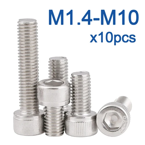 10 Uds tornillo de cabeza hexagonal M1.4 M1.6 M2 M2.5 M3 M4 M5 M6 M8 M10 perno Allen de acero inoxidable DIN912