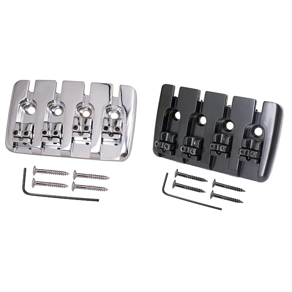 Tooyful Bass Bridge Tailpiece with Screws Wrench Guitar Accessories for 4 String Electric Bass Replacement Parts Black