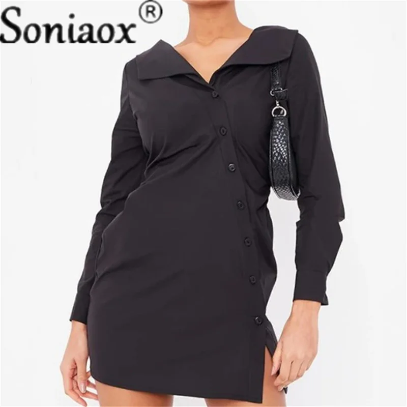 

Button Shirt Straight Dress Woman Long Sleeve Solid Female Office Dress Women Spring Autumn Casual Loose Mini Dresses 2021 New