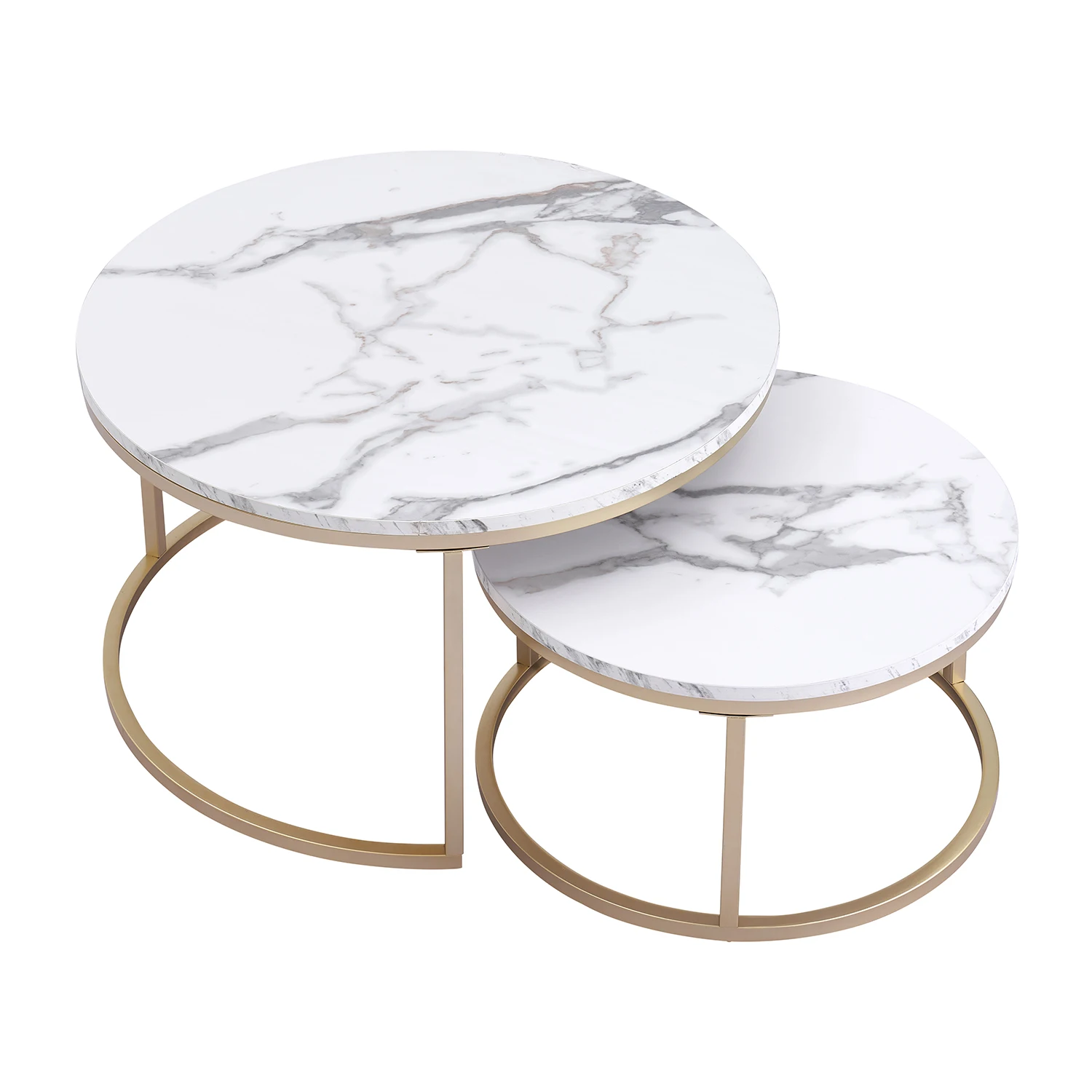 2 in 1 Marble Texture 80cm Coffee Table For Living Room Sofa Side Round Tea Desk Wooden Combination Home Furniture Metal Bracket