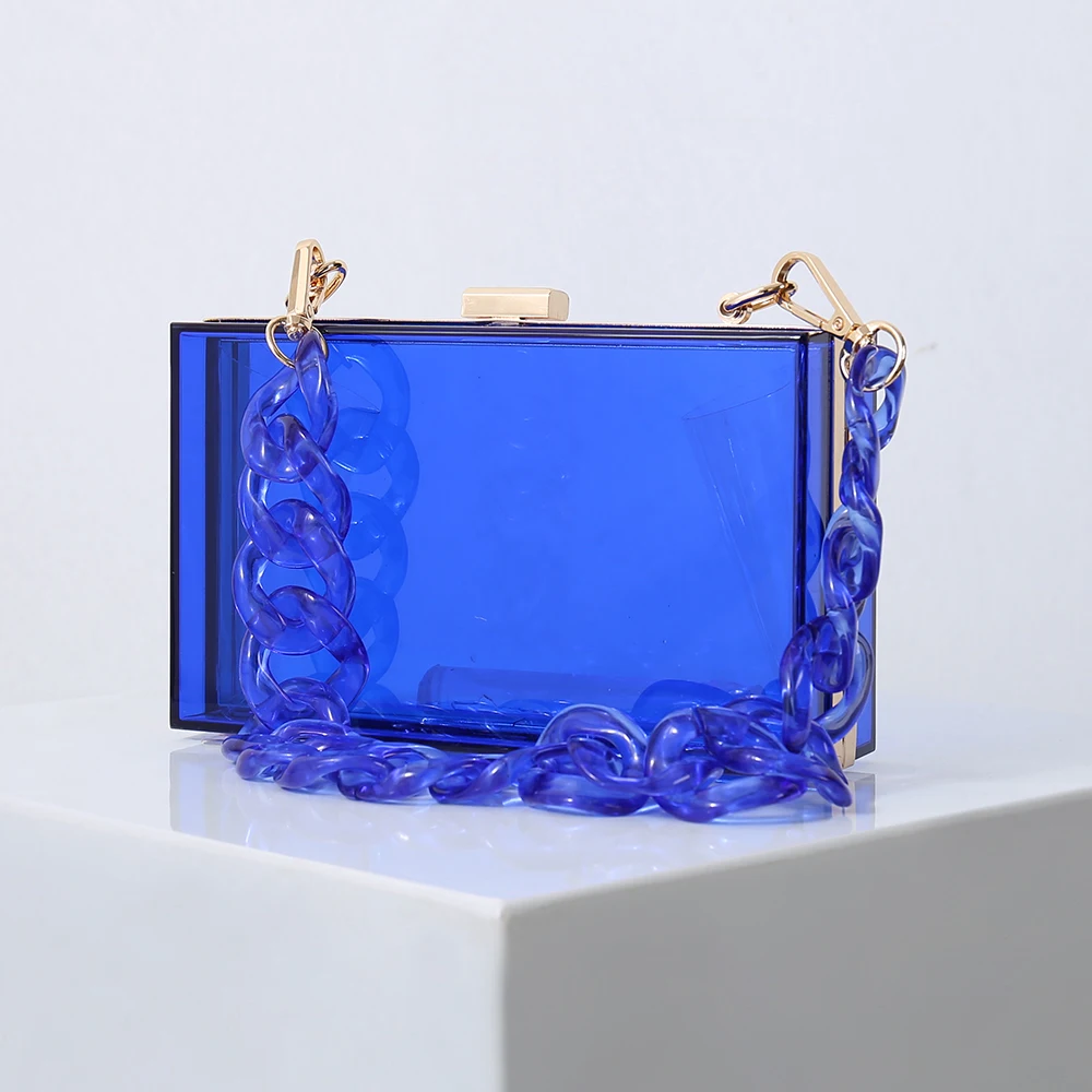 Kobiety Royal Blue torba moda galaretki sprzęgła torebki i torebki luksusowy projektant cukierki kolor akrylowe Mini torba na ramię Crossbody