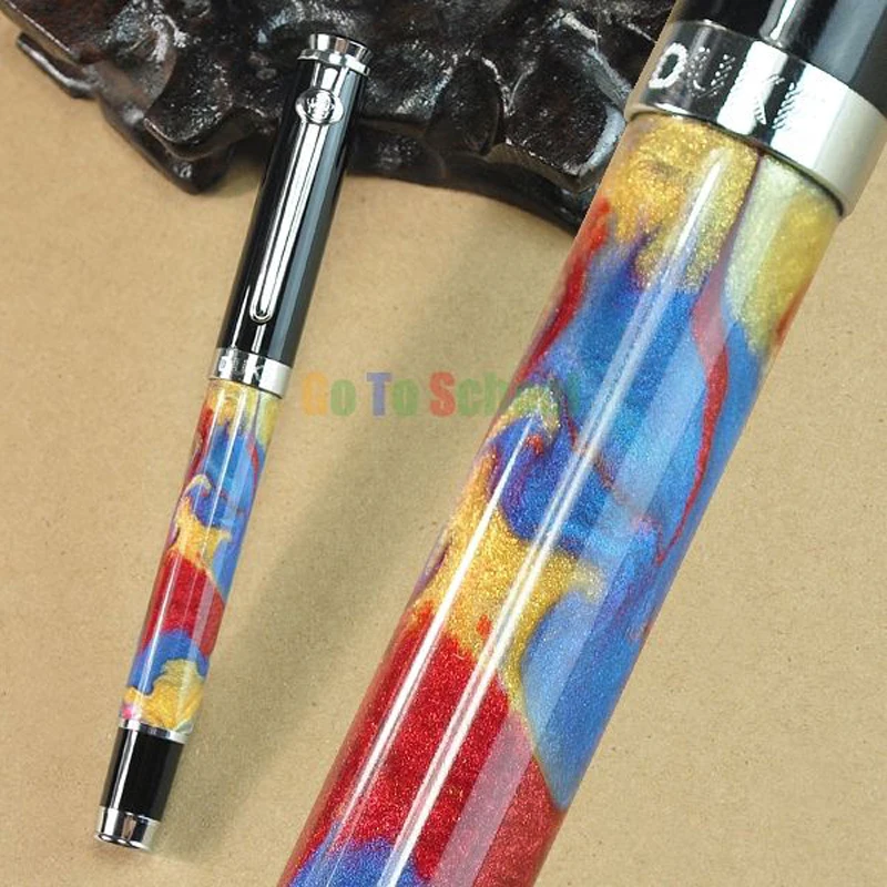 

Duke Celluloid Blue-Yellow-Red Fountain Pen Quicksand Leonardo Da Vinci Beautiful M Nib Gift Fountain Pens Office & Home Supplie