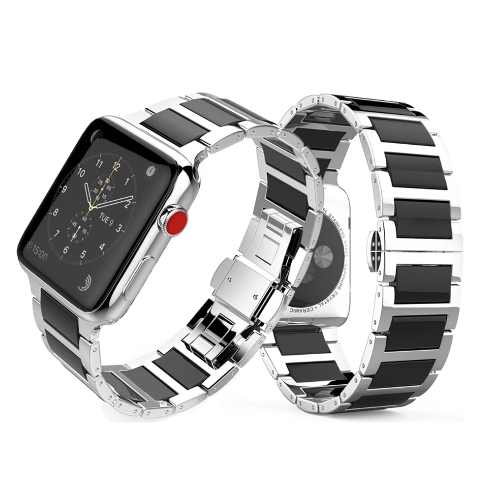 

Stainless Steel Strap For Apple watch band 44mm 40mm 42mm 38mm Metal Ceramic Link Bracelet iwatch series 5 4 3 6 se 7 45mm 41mm