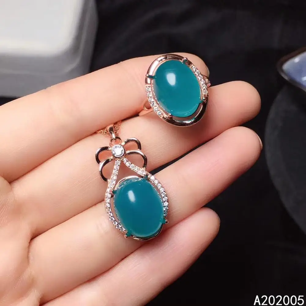 KJJEAXCMY Fine Jewelry 925 Sterling Silver Inlaid Natural Amazonite Female Ring Pendant Set Popular Supports Detection