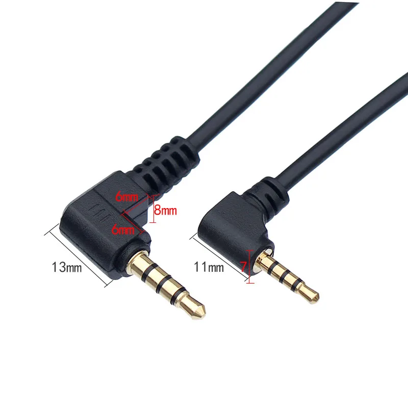 0.5m 1m 4 kutuplu Stereo 2.5mm için 3.5mm Jack 90 sağ açılı erkek erkek ses adaptörü kablo kordonu