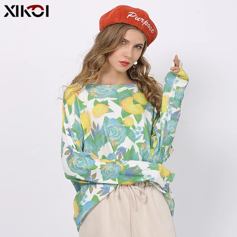 New XIKOI Fashion Sweet Rose Print maglione per donna inverno Pullover oversize autunno o-collo maglione lavorato a maglia Pull Femme Plus Size