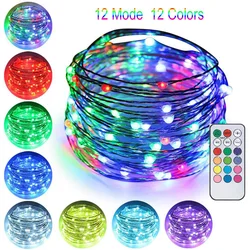 Usb alimentado led fio de cobre luzes da corda de fadas 12 modos 12 cores em mudança diy string lâmpada para casa festa de casamento decoração do feriado