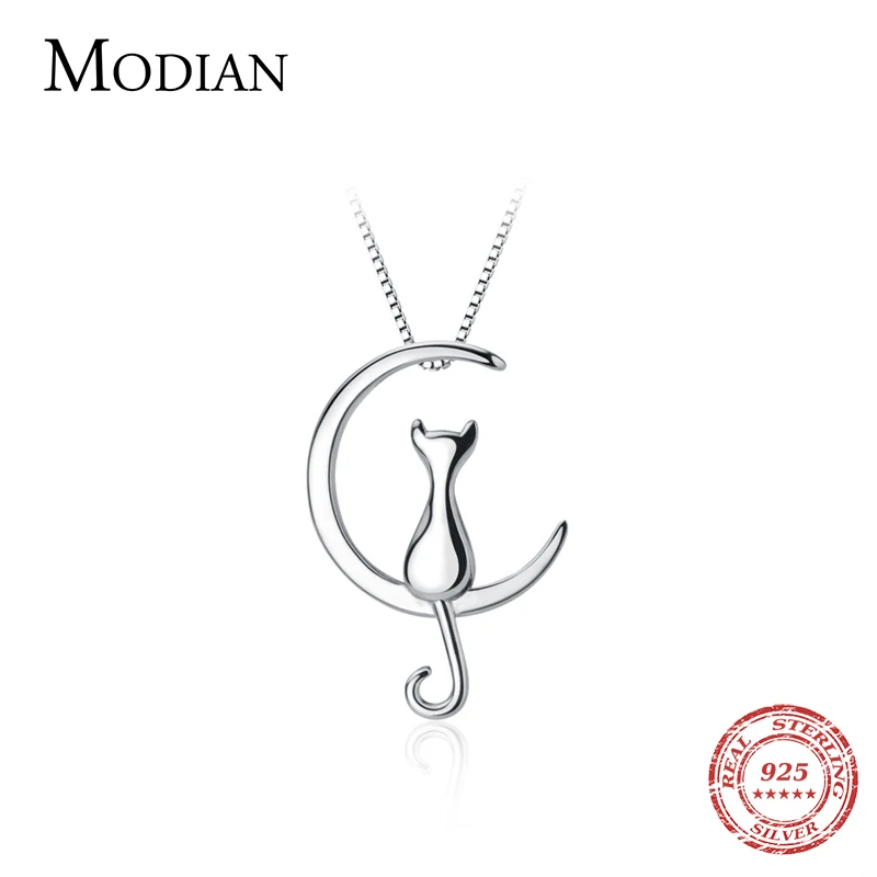 Modian Exquisite Cute Animal Simple Moon Small Cat Necklace Pendants For Women Real 925 Sterling Silver Fashion Jewelry Gift