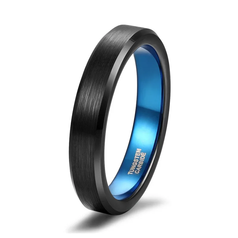 Tigrade Men Tungsten Ring 4/6/8mm Black Man Rings Women Finger Band Blue Inside Cool Ring Classic Wedding Band Engagement