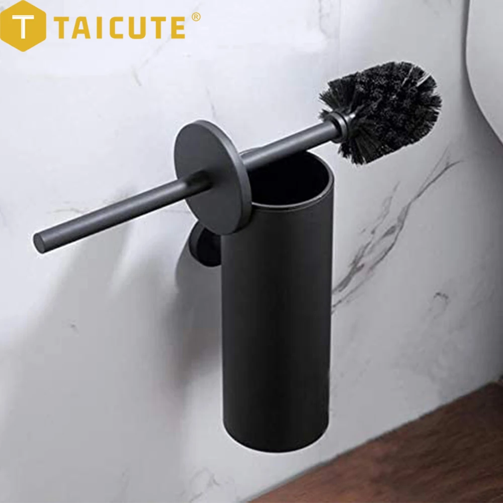 TAICUTE Fashion Toilet Cleaning Brush Holder Sets Wall Mount Stainless Steel Bathroom Accessories WC Hardware, Black Chrome