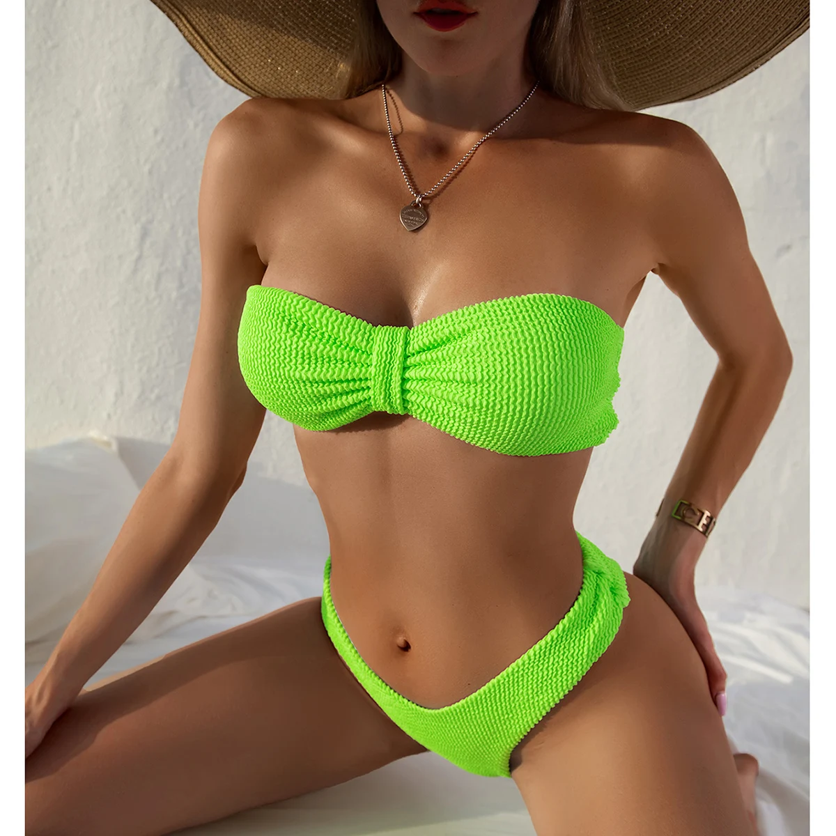 High Waist Bandeau Bikini 2024 Sexy Women Swimsuit Solid Swimwear Female Brazilian Thong Bikini set Bathing Suit