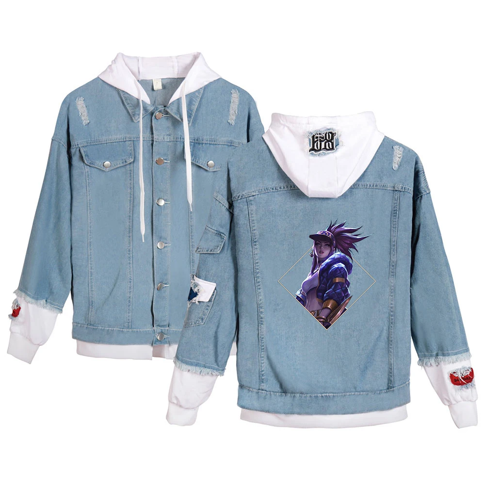 

Harajuku Printed Denim Jacket Fashion New Song Kda Kpop The Baddest Women/men's Spring and Autumn Fashion Denim Jacket