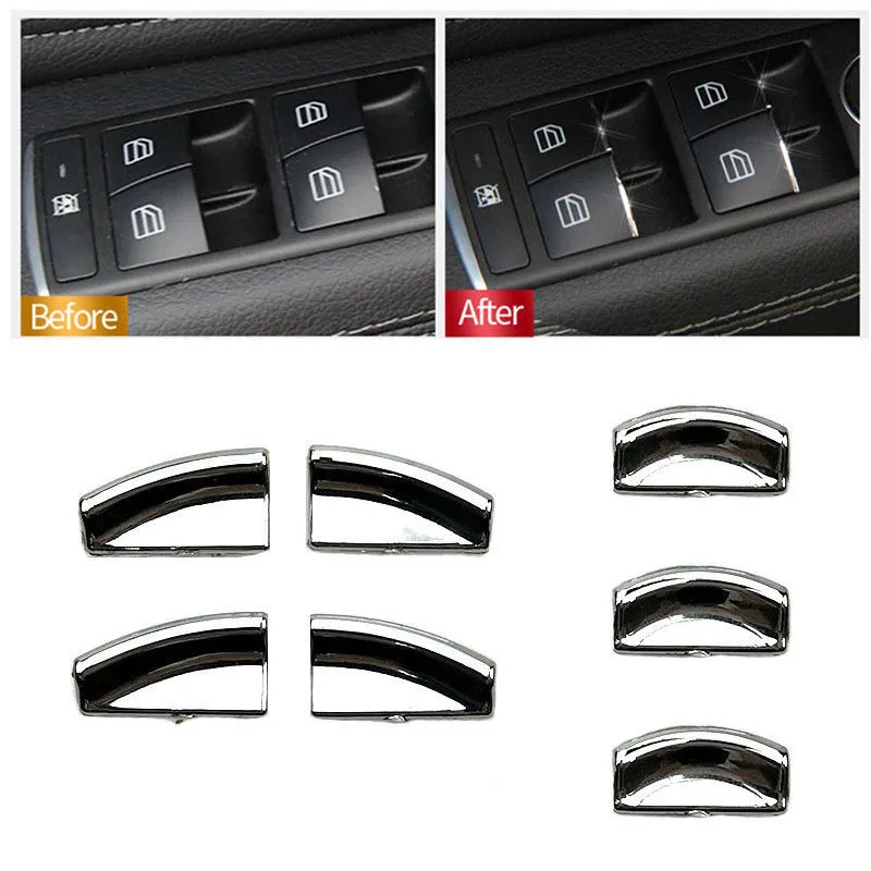 Car Door Lift Button Stickers Mini Switch Button Chrome Trip For Mercedes/Benz E W212 C W204 GLK X204 ML GL W166 X166 Class