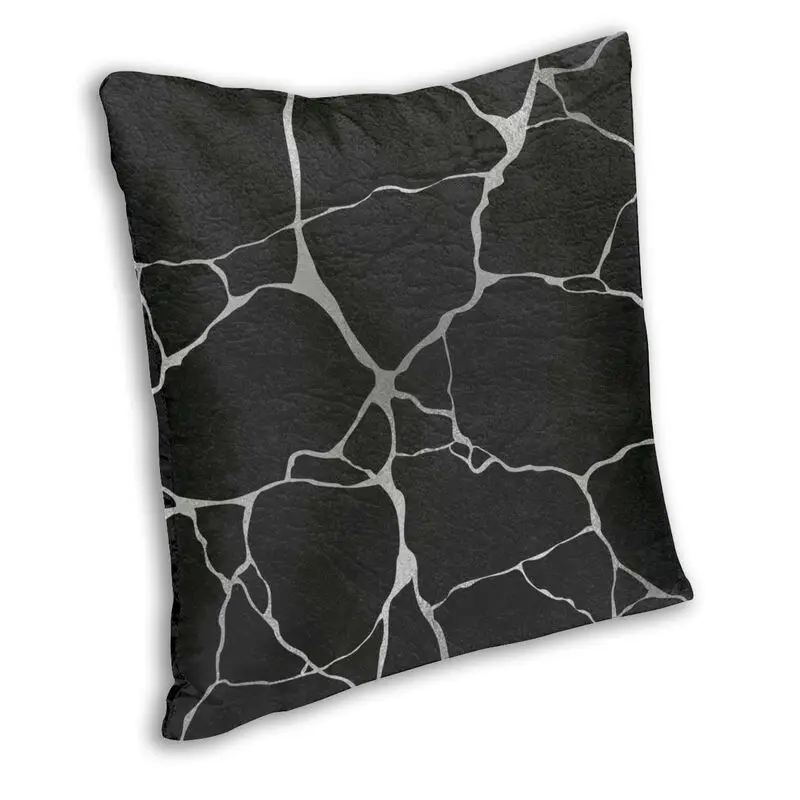 Kintsugi Black Leather Cushion Cover Two Side 3D Print Retro Textures Throw Pillow Case for Sofa Cool Pillowcase Decoration