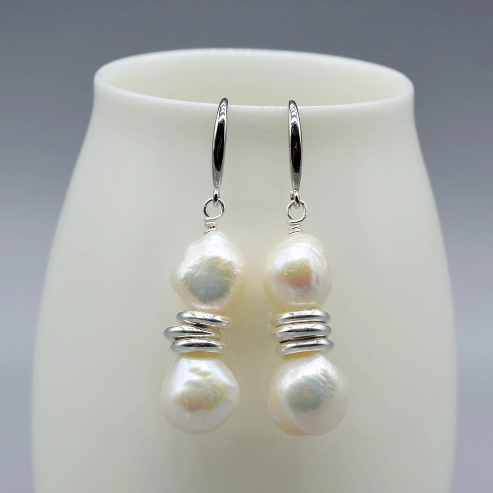 Simple Earrings Natural Freshwater Pearl Silver Ring Accessories Women\'s Silver Earrings Baroque Pearls Women\'s Earrings
