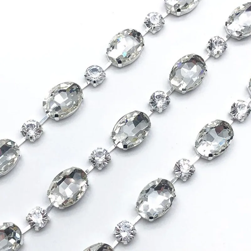 10Yds Silver Rhinestone Cup Chain for Jewelry Crafts Big Stones Crystal Trim Claw Trimming High Quality