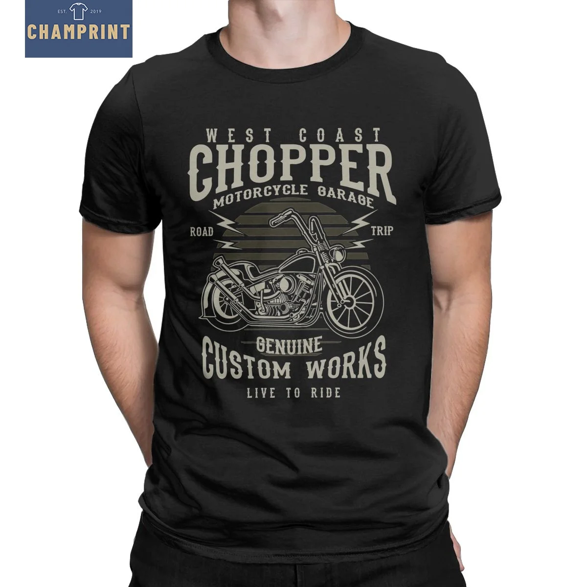 Chopper Custom Motor Motorcycle Men T Shirt Fun Tee Shirt Short Sleeve Crewneck T-Shirt 100% Cotton Summer Clothing