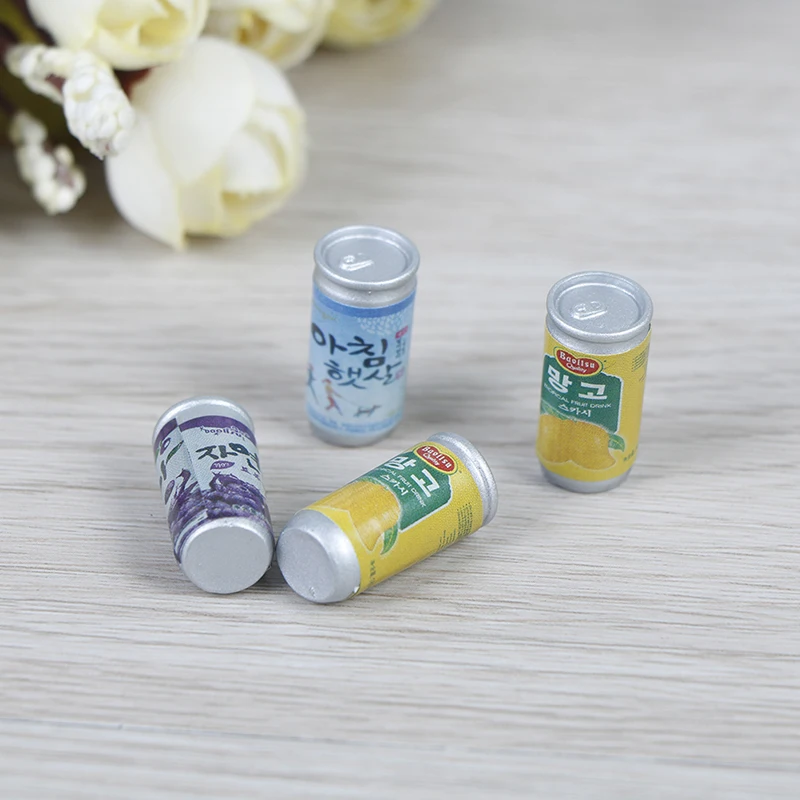 4pcs Cute Mini Cans 1:12 Scale Miniature Doll House Furniture Soda Drink DIY Dollhouse Kitchen Accessories