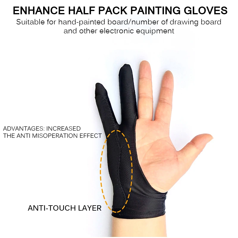 1Pcs Anti-Fouling Artist Glove For Drawing,Black 2 Finger Painting Digital Tablet Writing Glove For Art Students Arts Lover