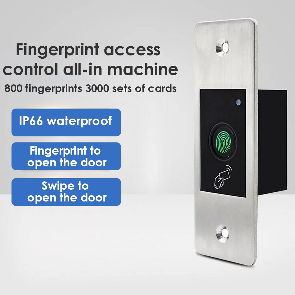 lP66 Waterproof Metal Embedded Access Control Machine RFID 125KHZ Induction Fingerprint Access Control All-in Machine