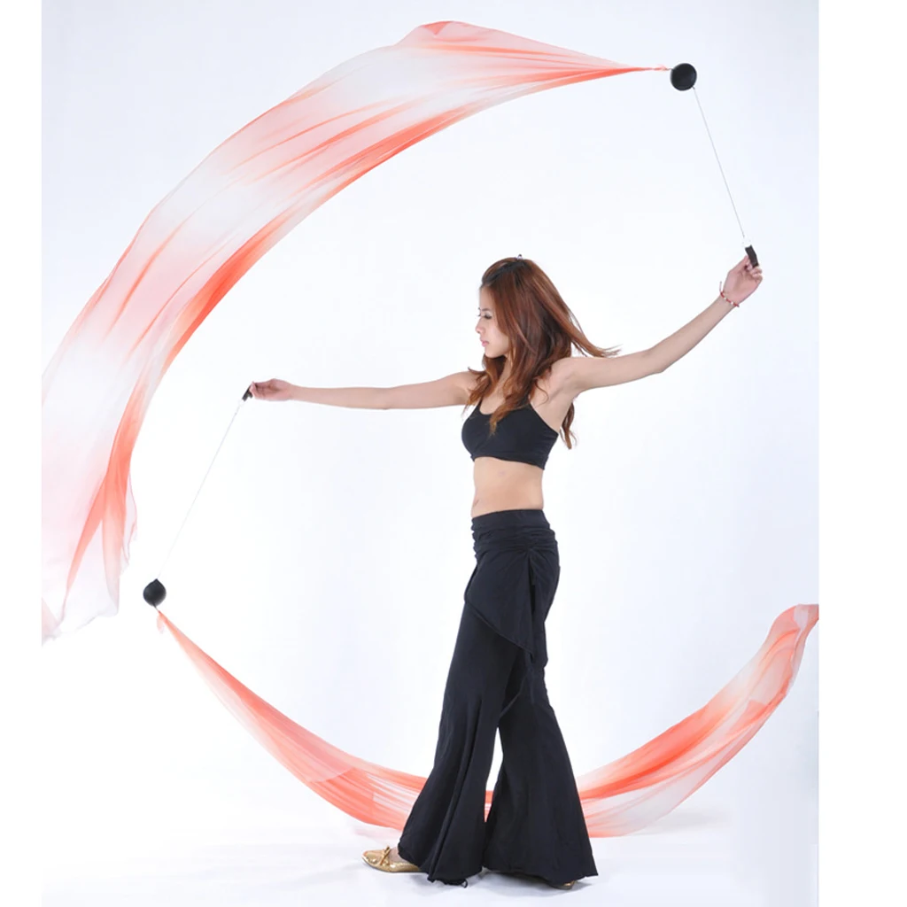 4 Pieces Gym Rhythmic Art Belly Dance Silk Veil Poi Helpers Thrown Balls with Adjustable Ball Chain Modern Dance Fairy Accessory