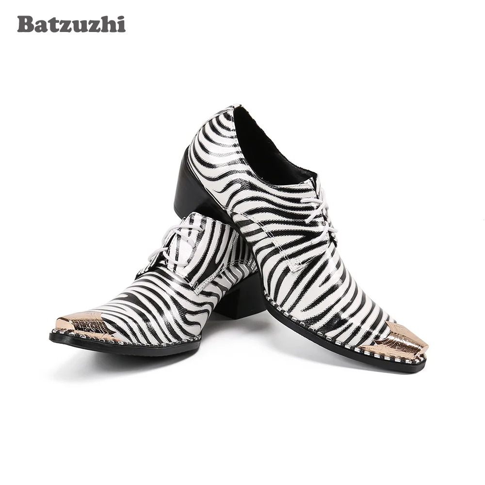 

Batzuzhi Luxury Handmade Leather Dress Shoes Men British Type Pointed Metal Toe 6.5cm High Increased Men's Shoes for Party