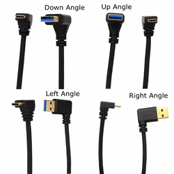 90 Degree Up Down Left Right Angle USB 3.0 Type A To USB C Up Angle Data Sync Charging Cable for Xiaomi Huawei P9 Samsung Note7