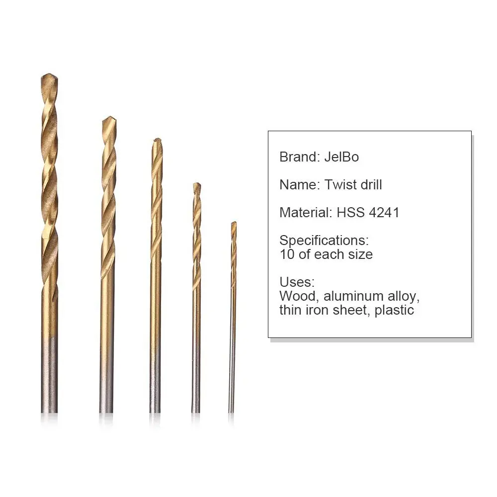 50 peças titânio revestido broca bits conjunto hss alta velocidade aço broca conjunto ferramenta de alta qualidade conjunto de ferramentas manuais 1/1.5/2/2.5/3mm