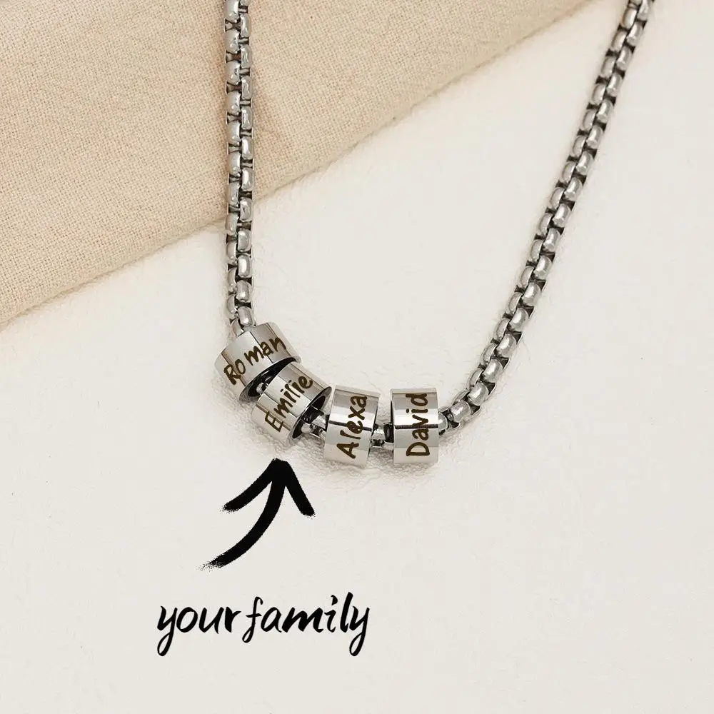 

Гравировка имени семьи 50 см цепочка под заказ бусины ожерелье из нержавеющей стали персонализированные бусины ювелирные изделия Подарок на годовщину