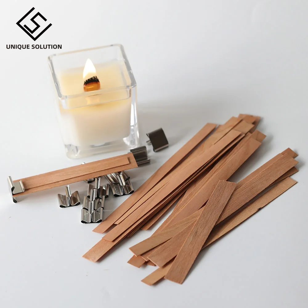 50Pcs 6mm 8mm 12.5mm 13mm Wooden Candles Wick with Sustainer Tab Candle Wick Core for Candle Making Supply Soy Parffin Wax