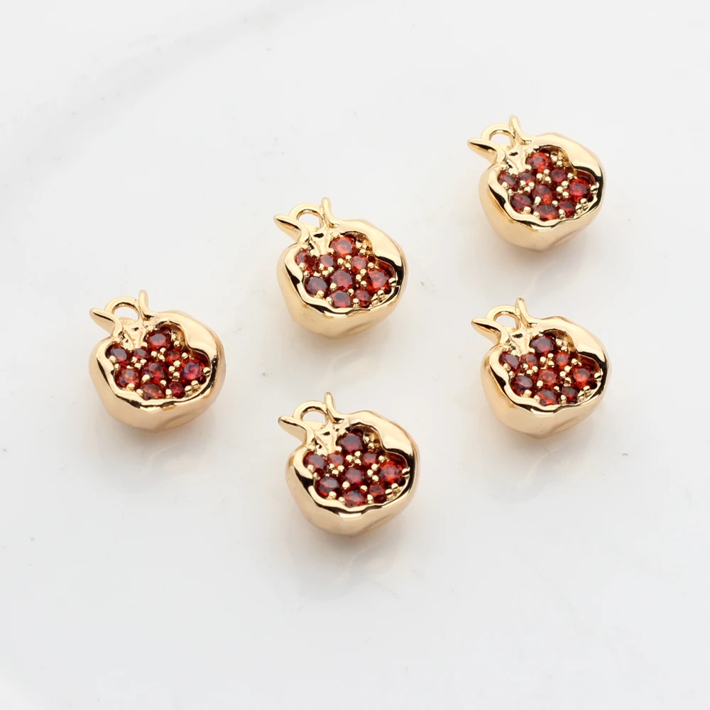 Copper Inlaid Zircon Charms Fruit Pomegranate Pendant Charms 2pcs/lot For DIY Jewelry Making Finding Accessories