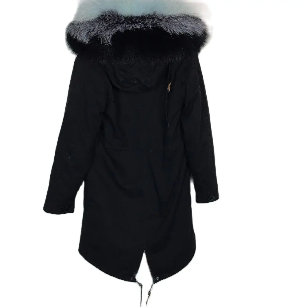 Long Black Fashionable Fur Parka Winter New Style Fully Knitted Real Fur Style Both Side Wear Luxury Customized Style