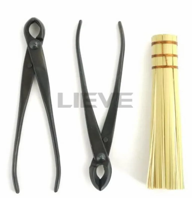 ชุดกล่องเครื่องมือบอนไซ3ชิ้น/เซ็ต-8 "เครื่องตัดเว้าเครื่องตัดแบบลูกบิด8" และแปรงไม้ไผ่ชุดกรรไกรตัดแต่งกิ่งไม้ในสวน