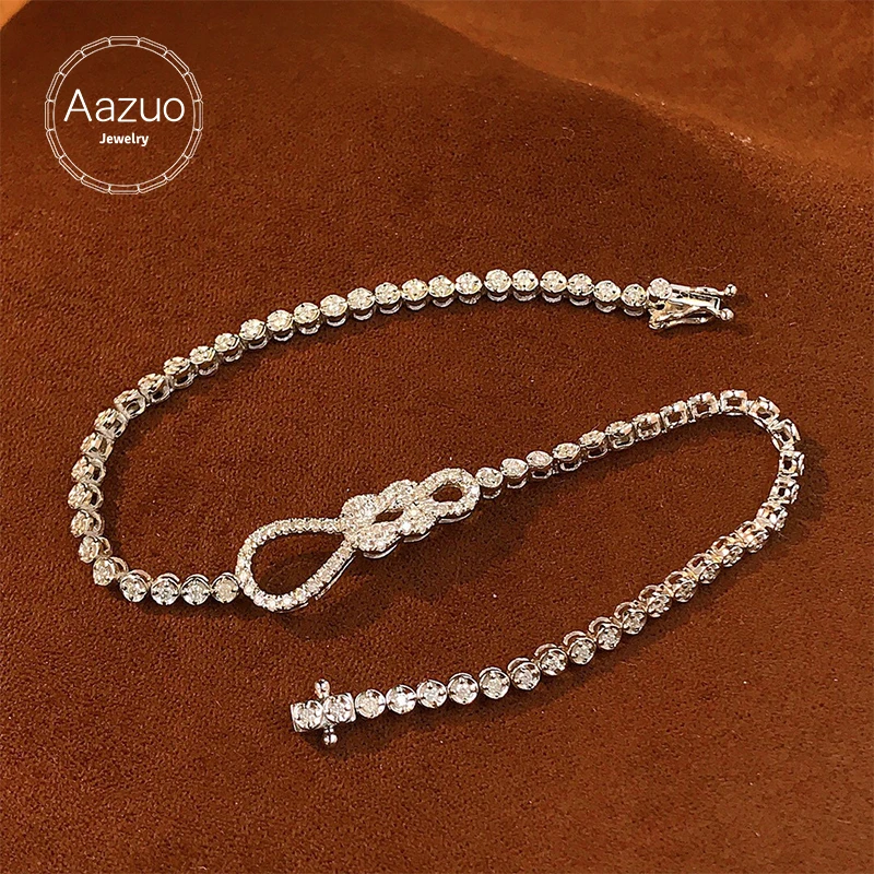 

Aazuo Real 18K Pure Solid White Gold Real Diamonds 0.90ct Classic Tennis Bracelet For Woman Upscale Trendy Engagement Party