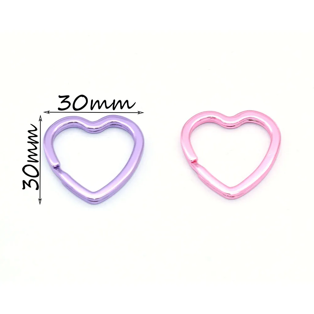 30mm Heart Shape Key Ring Purple Split Ring Pink Jump Ring Leather Craft for Key Chains Connectors For Jewelry Making Supplies