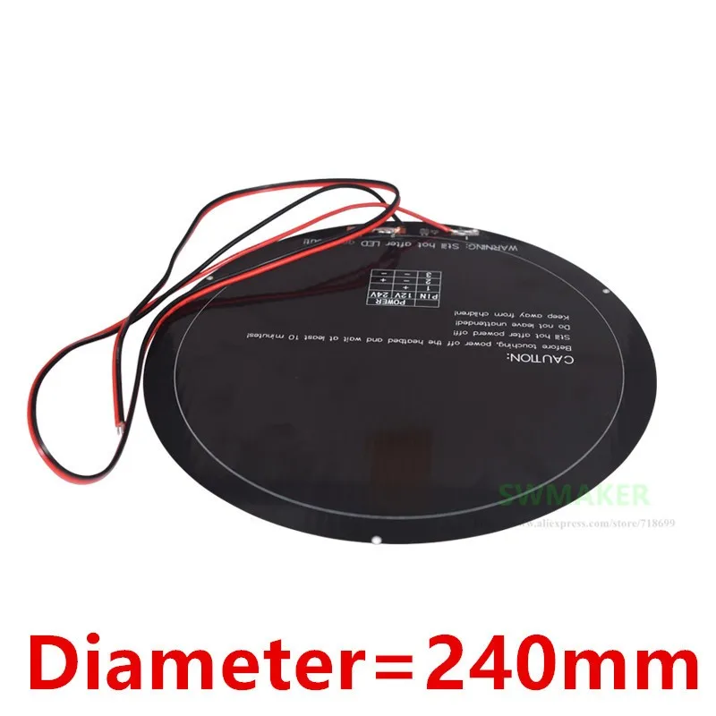 Diameter 240mm hotbed / Heatbed With Welded Cable 12V 140W for DIY ANYCUBIC Pulley/Linear Plus / Kossel 3D Printer