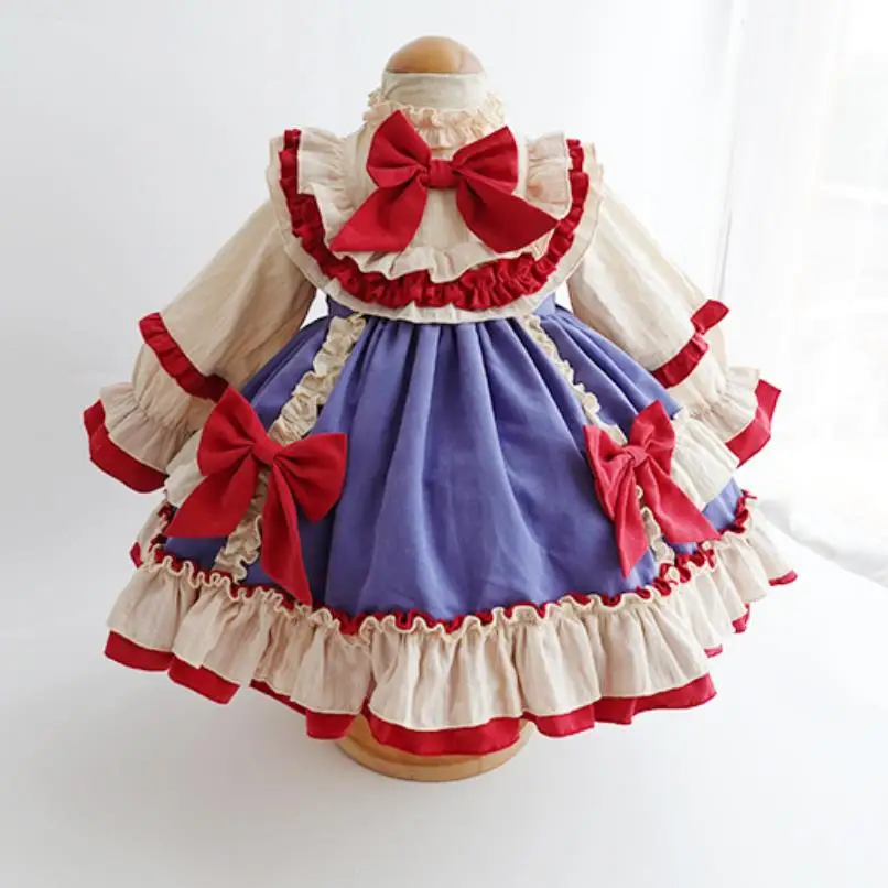 Autumn Baby Girl clothes Spanish Lolita Princess Dress Bow lace Stitching ball gown birthday party Easter dress for girls Y3486