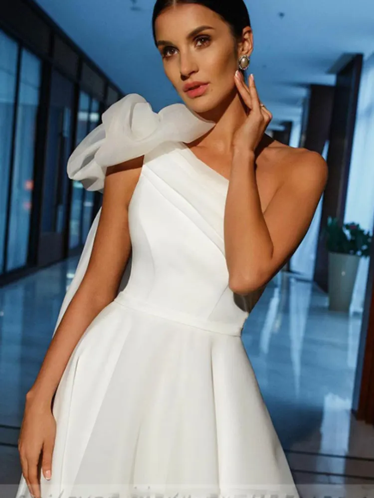 Vestido De boda De Organza con un hombro para mujer, traje De novia elegante De línea A, hecho A medida, novedad De 2022