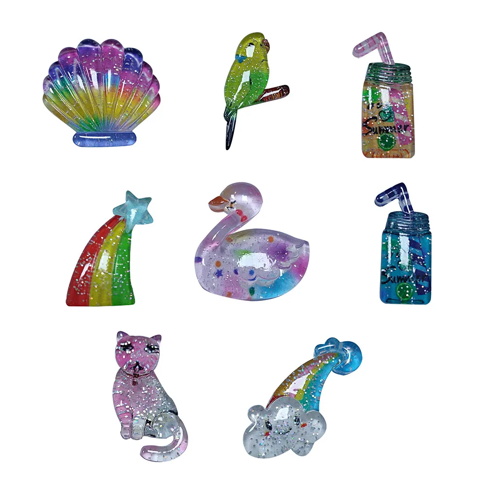 1PCS Resin Cartoon Shoe Charms Shell Parrot Cup Rainbow Star Swan Cat Cloud Drink Garden Shoes Button Accessories Decoration