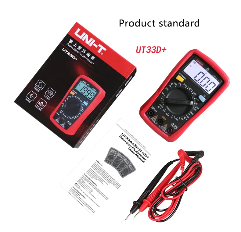 UNI-T UT33D+ Mini Digital Multimeter 600V NCV Palm Size Manual Range AC DC Voltmeter Ammeter Resistance Capatitance Tester