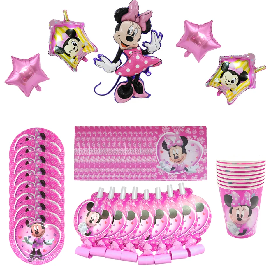 Disney Minnie Mouse Theme Birthday Party Disposable Tableware Supplies Cup Plate napkin Kids Girl Party Decoration Dinner Set