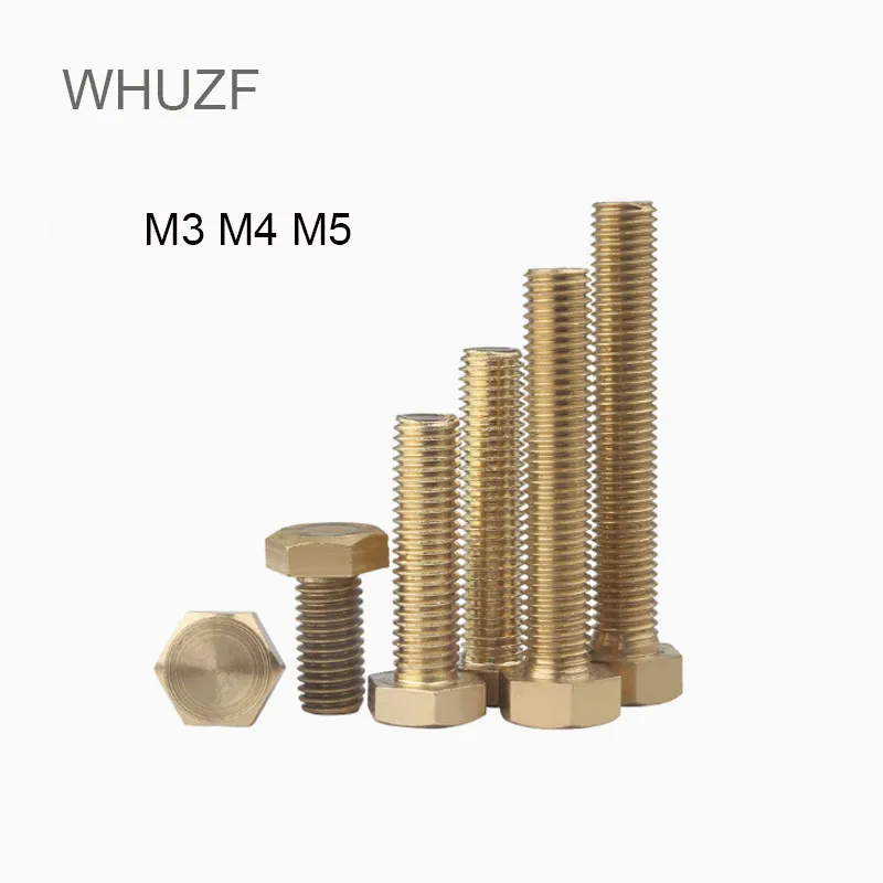 

M3 M4 M5 M6 M8 M10 M12 Copper Hexagon Bolt Brass Hexagon Screw Solid Brass Hex Head Bolts Metric Thread Machine Screw