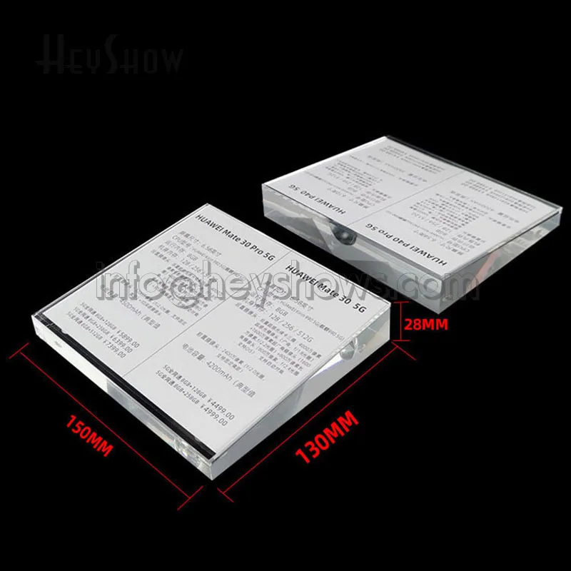 Acrylic Price Tag Holder, Transparent Sign Base, Huawei Label Display Stand, Mobile Phone, Retail Shop or Supermarket on Desk