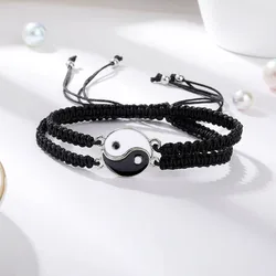 2pcs/pair Ying Yang Couple Bracelet Tai Chi Gossip Banish Matching Braslet Handmade Braided Braclet Adjustable BFF Brazalete
